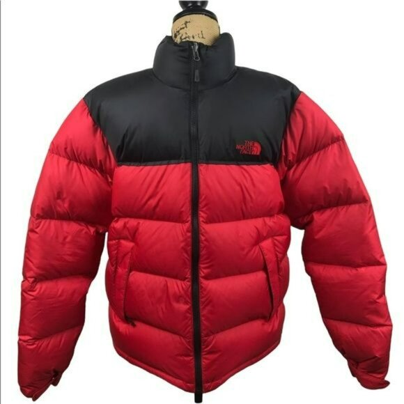 The North Face Mens Nuptse 700 Red Black Puffer Jacket Goose Down Insulated Medi - Picture 13 of 14